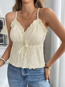 Chiquease Damen Einfarbig Camisole Top mit Rüschen - Aprikosenfarben - Übersicht 6