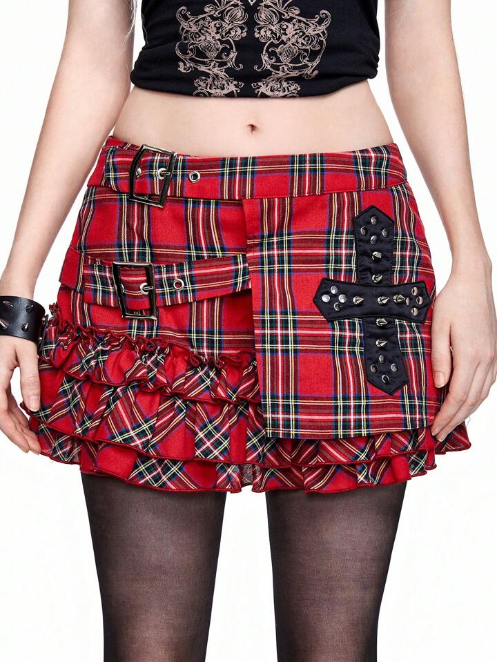 Jupe Jean Denim Imprimé Léopard Et Tartan - Style Rockabilly Psychobilly, Taille 38, Neuve