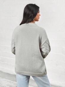 SHEIN LUNE Grey Vintage Twist Knitted Cardigan Sweater, Suitable For Spring And Autumn - Grey - View 2