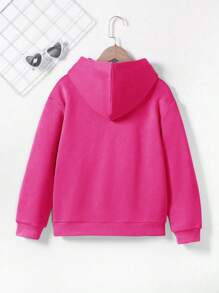 Sudadera con capucha casual con estampado de corazón lindo y holgada para niña preadolescente - Rosa Fucsia - Ver 2