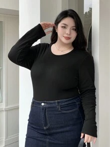 Dazy Plus Camiseta de base de unicolor con forro térmico grueso de talla grande, para tops de mujer de manga larga de invierno, tops con forro térmico de otoño