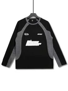Manfinity Hypemode Sudadera holgada y casual de cuello redondo de manga larga con estampado de letras y bloques de color para hombre