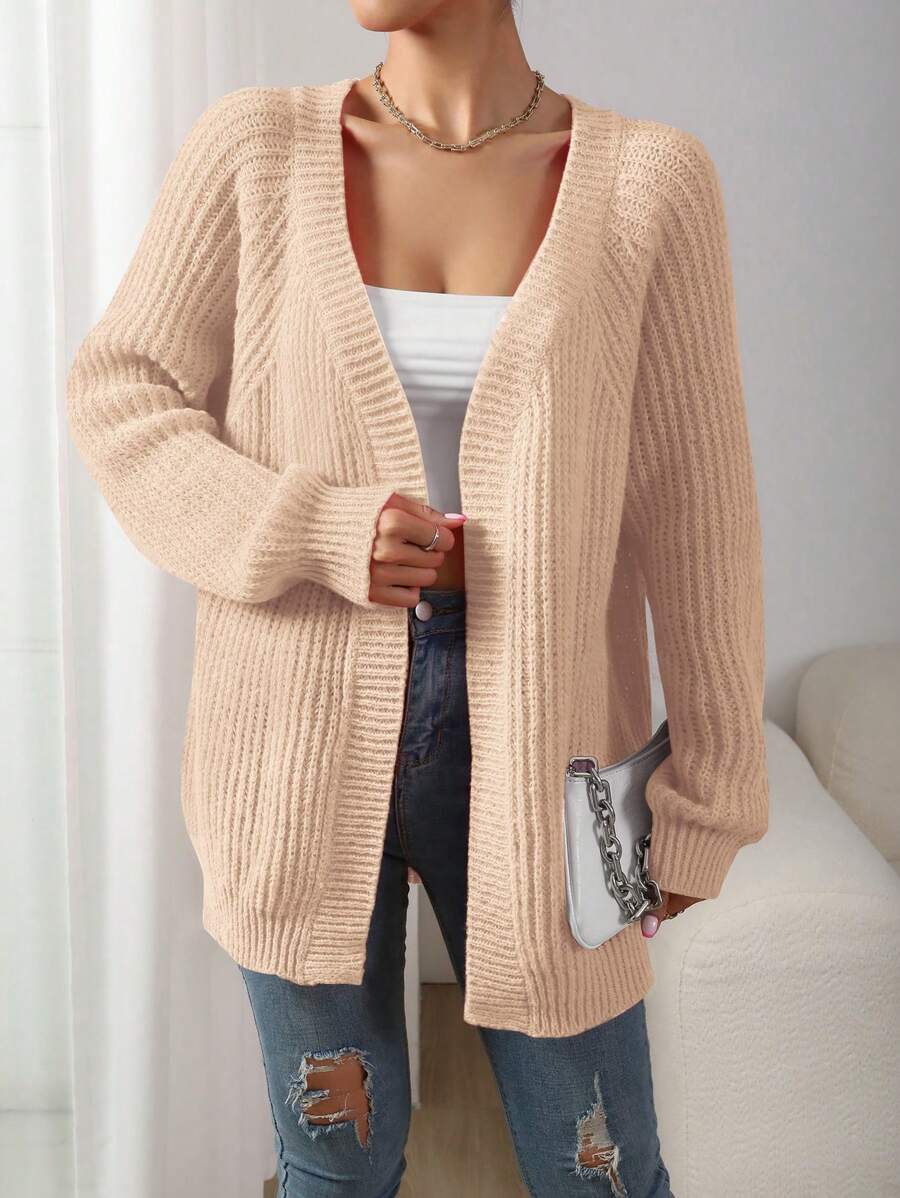 Chiquease Áo khoác cardigan dài tay thời trang rộng rãi thường ngày cho nữ - Màu be - Xem 1
