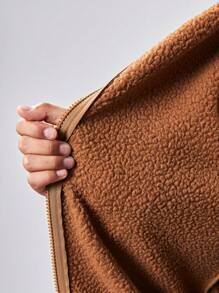 SHEIN Tween Girls' Loose Casual Letter Print Hoodie Jacket - Khaki - View 7