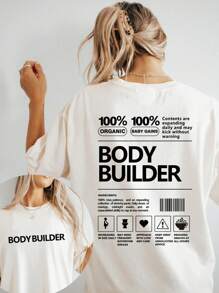 INAWLY Women Casual Letter Graphic Round Neck Drop Shoulder Sleeve T-Shirt