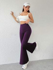SHEIN PETITE Women Plain Minimalist Flare Pants