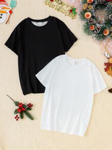2 peças Tween Girl Natal Papai Noel Imprimir Costas Manga Curta Outfit