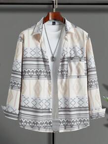 Manfinity Homme Men's Retro Style Printed Long Sleeve Jacket - Multicolor - View 1