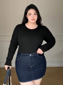 Dazy Plus Camiseta de base de unicolor con forro térmico grueso de talla grande, para tops de mujer de manga larga de invierno, tops con forro térmico de otoño