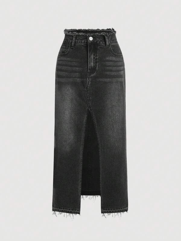 SHEIN MOD Women's High Slit Denim Skirt