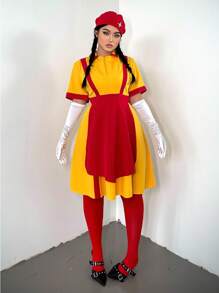 Flirla Halloween Cosplay Two Broke Girls Graphic Crop Dress, Suitable