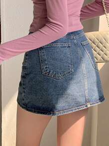 DAZY Falda de mezclilla lavada y desgastada para mujer