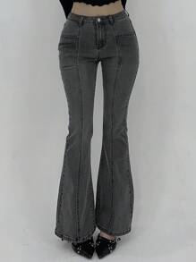 DAZY Women's Simple Daily Flared Leg Denim Jeans