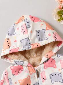 Baby Girls' Cute Cat Graffiti Print Thermal Lined Jacket, Warm For Fall/Winter - Multicolor - View 7