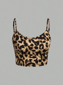 SHEIN EZwear 3 piezas/Set Camiseta de tirantes acanalada con estampado de leopardo para mujer, adecuado para el verano