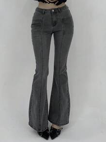 DAZY Women's Simple Daily Flared Leg Denim Jeans