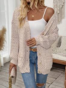 Chiquease Women's Solid Color Button Front Long Sleeve Cardigan With Pockets - Dusty Pink - View 1
