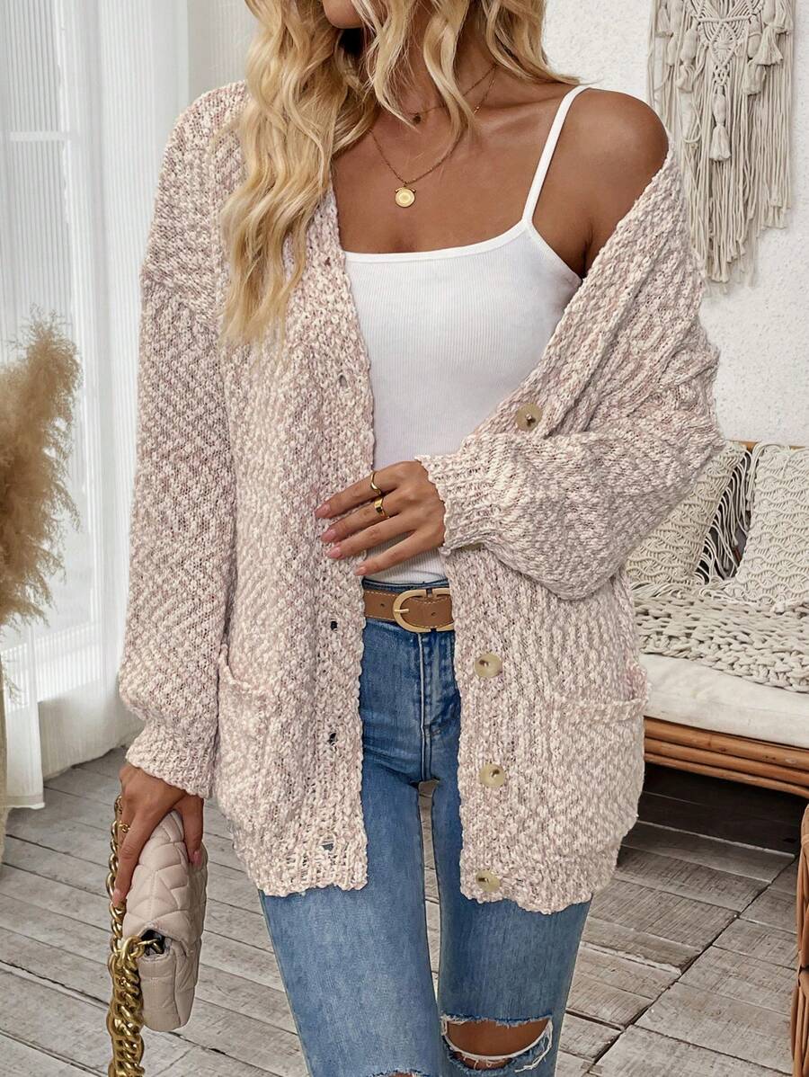 Chiquease Women's Solid Color Button Front Long Sleeve Cardigan With Pockets - Dusty Pink - View 1