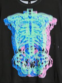 Manfinity VCAY Áo thun tay ngắn in hình đầu lâu rộng rãi, dáng rộng, dáng rộng, thoải mái, cỡ lớn cho nam, mùa hè - màu đen - Xem 6