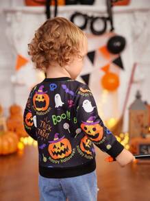 Baby Jungen Süßes Langarm Sweatshirt mit Kürbis- und Geistermotiv, geeignet für Foto-Shootings und Partys im Herbst/Winter