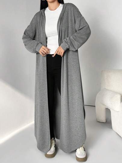 Al Najma 女士休闲纯色抽绳连帽长款端庄长袖阿拉伯长袍，春秋装，休闲阿拉伯服装长袍，适合日常休闲/返校/旅行