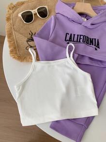 SHEIN Bộ thời trang bé gái Cao thấp Lá thư Giải trí - Nhiều màu - Xem 6