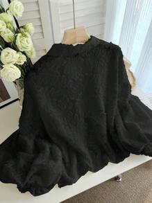 SHEIN Privé Áo sơ mi họa tiết cắt khoét cỡ lớn cho nữ, hàng mới về cho mùa thu trở lại trường - màu đen - Xem 2