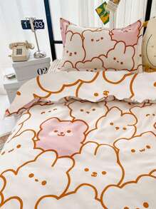 3 件套粉色花卉印花宿舍床饰枕头超柔软宿舍床上用品套装，1 个羽绒被套和 2 个枕套，无填充物，可机洗 - 粉色 - 查看 7