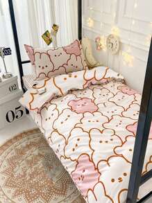 3 件套粉色花卉印花宿舍床饰枕头超柔软宿舍床上用品套装，1 个羽绒被套和 2 个枕套，无填充物，可机洗 - 粉色 - 查看 5