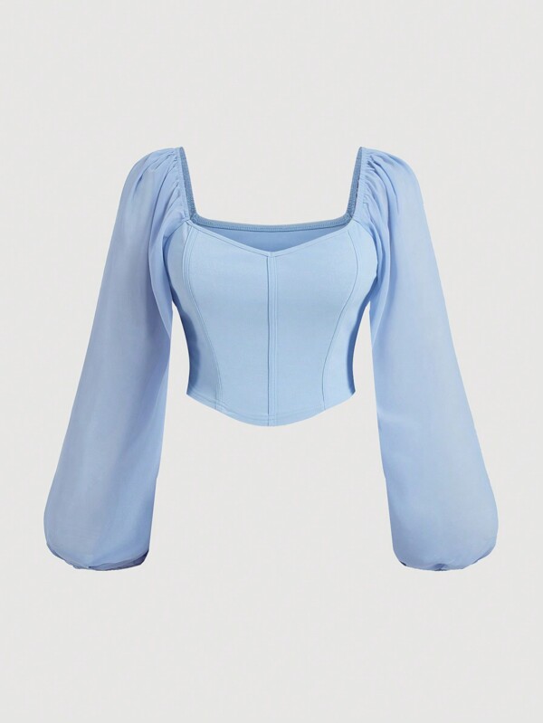 SHEIN MOD Bluză cu mânecă lanternă cu corset cu decolteu cu inimă