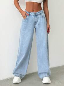 RueChic Women Rigid Belt Detailed Wide Leg Baggy Jeans - Medium Wash - View 6