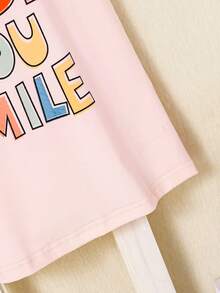 SHEIN 2pcs Summer Casual Slogan Printed Dress With Mesh Inset Slip Dress Set For Young Girls - Pink - View 3