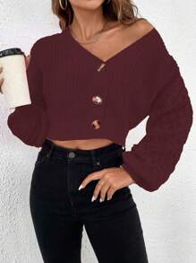 Chiquease Áo khoác cardigan ngắn họa tiết trơn sáng màu - Đỏ - Xem 5