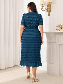 Modelyn Vestido elegante de talla grande para mujer con escote en V, parches de lentejuelas y cintura retorcida