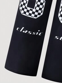SHEIN Explorewe Pantalon droit pour filles pré-adolescentes avec imprimé lettre et chiffre 18 ans - Noir - Voir 4