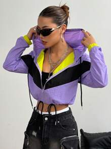 StreetHx Women's Color Block Windbreaker Style Jacket Fall Winter Cloth For Women - Purple - View 1
