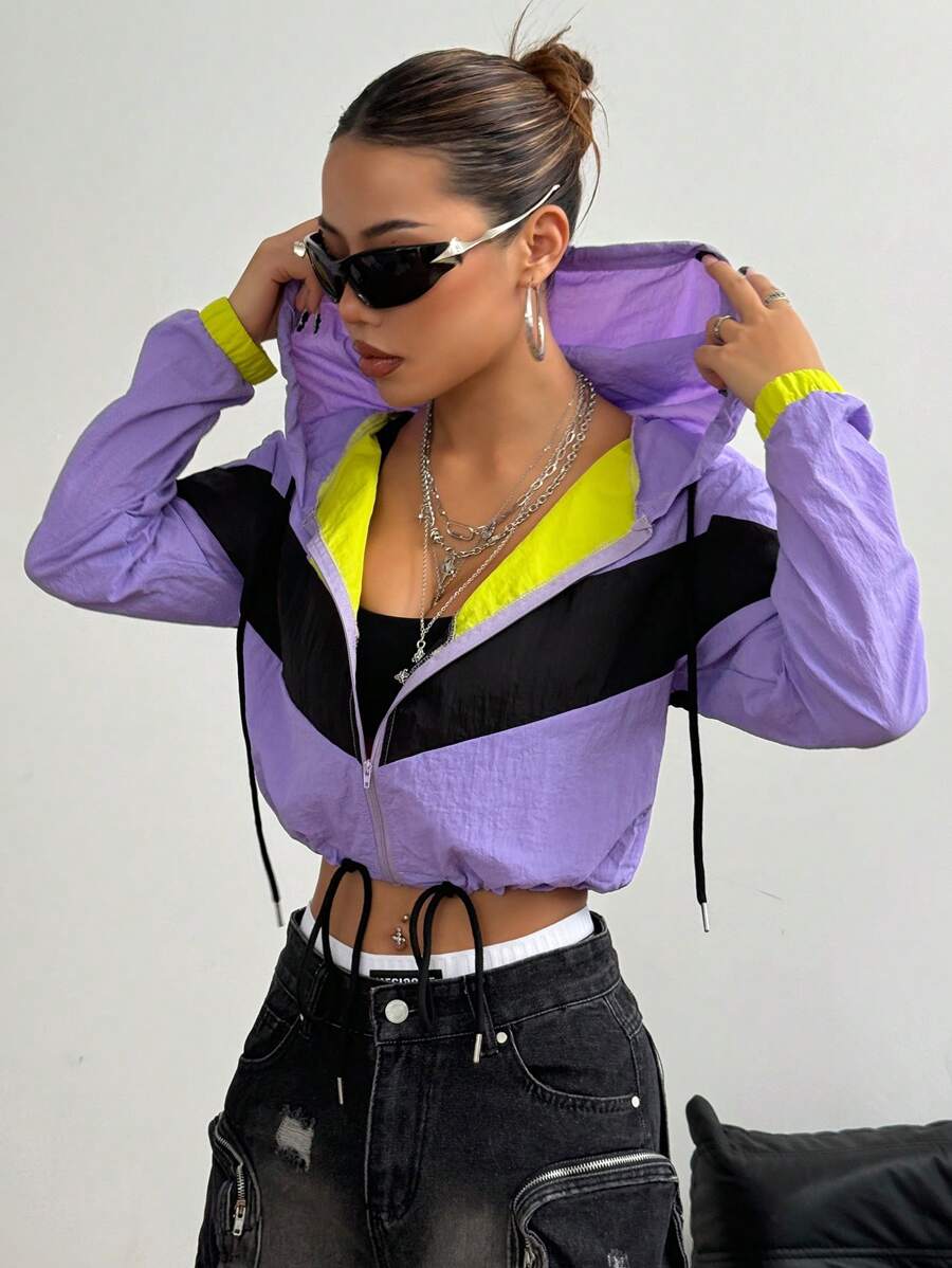StreetHx Women's Color Block Windbreaker Style Jacket Fall Winter Cloth For Women - Purple - View 1