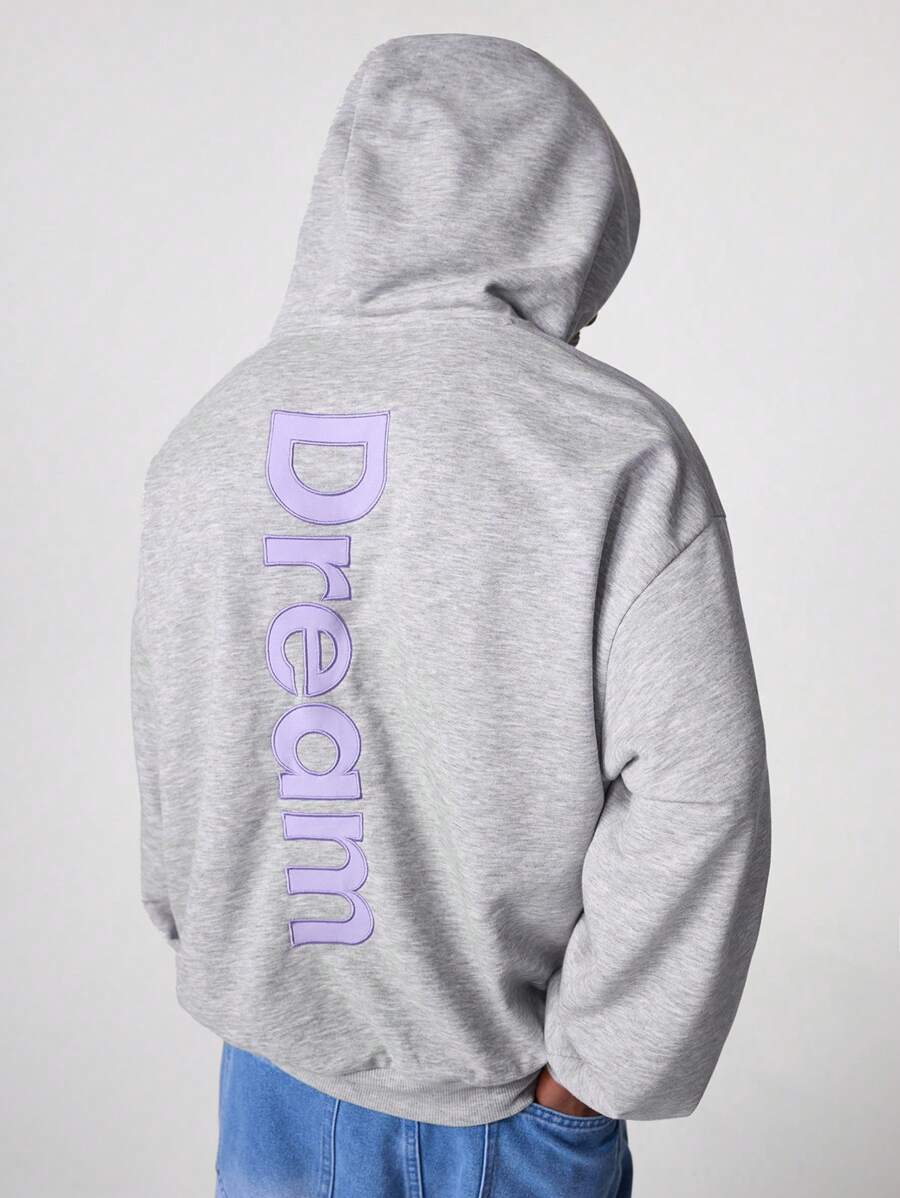 Manfinity VCAY Men's Loose Fit Printed Long Sleeve Hooded Knit Sweater, For Fall Winter - Light Grey - View 1