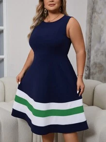 SHEIN Clasi Váy không tay thời trang và cổ điển cỡ lớn dành cho nữ, đa năng và dễ phối đồ - màu xanh lá - Xem 4