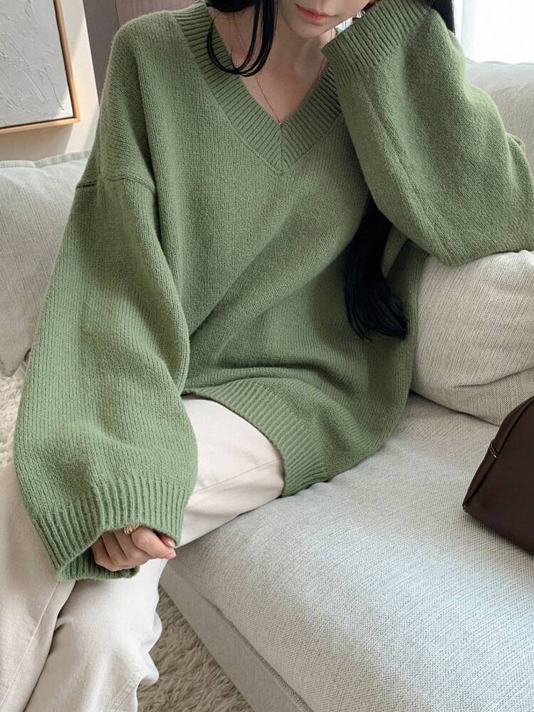Women's Loose V-Neck Long Sleeve Sweater,Long Sleeve Tops,Fall Women Clothes
