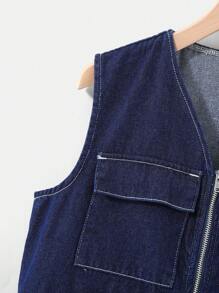 SHEIN Tween Boy Fashion Casual Multi-Pocket Design Blue Denim Sleeveless Cargo Vest For Dailywear And Fall/Winter Kids Clothes - Blue - View 5