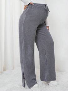 SHEIN Maternity Adjustable Drawstring Wide Leg Pants - Grey - View 1