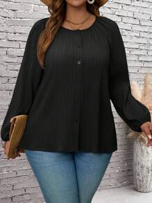 EMERY ROSE Koszula damska Plus Size z okrągłym dekoltem, guzikami z przodu i długim rękawem, prosta, swobodna
