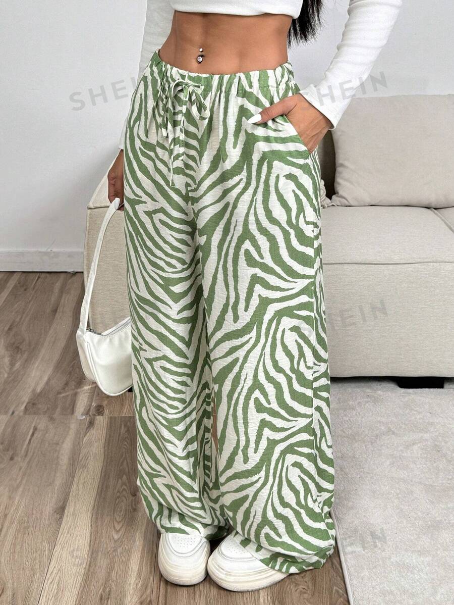 SHEIN EZwear Pantaloni largi cu imprimeu zebră de animale la modă pentru femei Pantaloni largi de vară Pantaloni largi Pantaloni largi Pantaloni boho