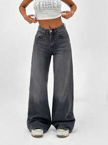 EURMUSE HIGH RISE WIDELEG GREY WOMEN JEAN - Dark Grey - View 4