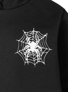 SHEIN Tween Boys' Spider Print Loose Fit Sweatshirt, Autumn/Winter - Black - View 5