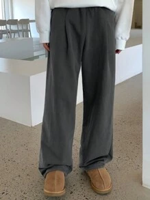 DAZY 男士纯色褶皱阔腿休闲运动裤，带保暖衬里，秋冬男士慢跑裤 - 灰色 - 查看 8
