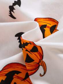 Cozy Pixies 新生男婴卡通南瓜图案万圣节连体衣，长袖 - 白色 - 查看 6