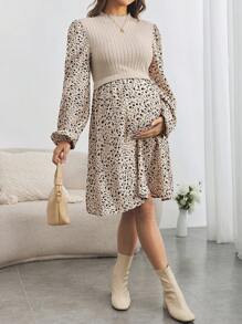 SHEIN Maternity French Ditsy Floral Print Lantern Sleeve Dress