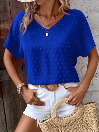 EMERY ROSE Blouse décontractée de vacances pour femmes, couleur unie, manches chauve-souris, Top à manches courtes